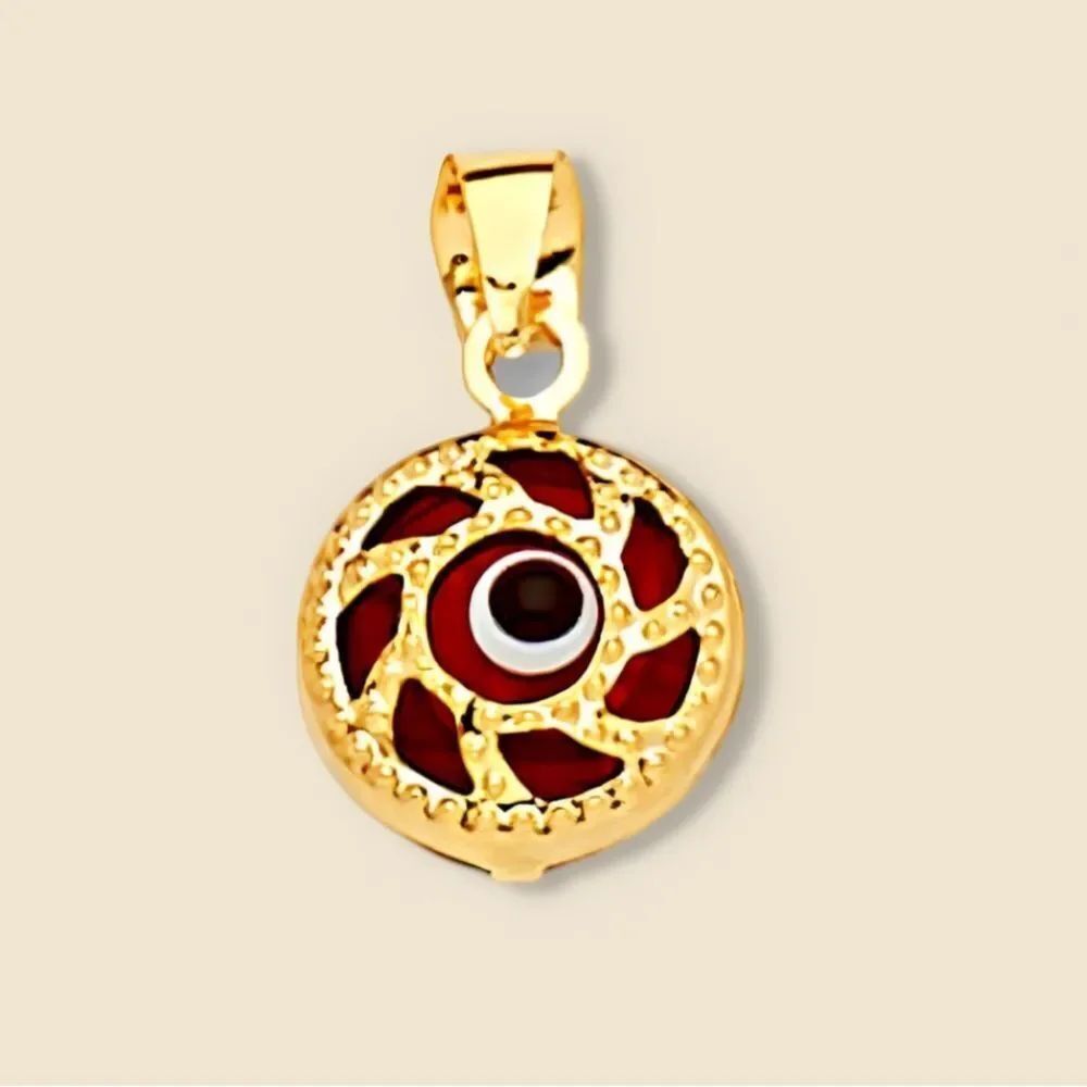 14k Real Yellow Gold Evil Eye Circle Pendant | evil eye charm | birthday gift | - Picture 2 of 2